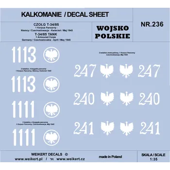 Plastikový model Weikert decals 1/35 Polish Army T-34/85 1st Arm.Corps, April/May