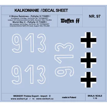 Plastikový model Weikert decals 1/16 PzKpfw. VI TIGER I - 913 tank Unt.Neff, 1944