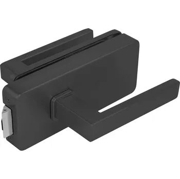 Nábytkové kování MPK - UNIQUE R8 - ZÁMEK na sklo s klikou QUADRA - bez otvoru přední kování na sklo bez otvoru přední BS - Černá matná