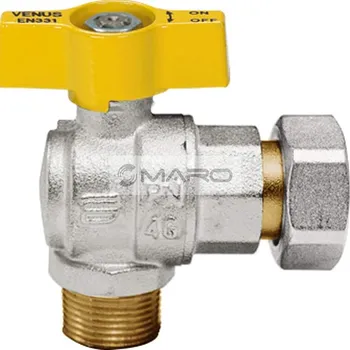 Ventil Kohout kulový na plyn s motýlem, rohový, s převlečnou matkou FM 1/2" x 1/2", 1079 DN 15