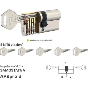 Vložka do dveří DK - AP2pro S D 30 + V 45 mm NP - Nikl perla