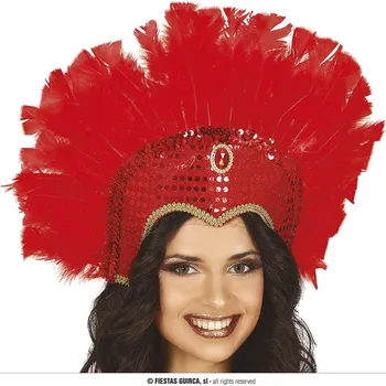 Karnevalový doplněk Guirca Čelenka s červeným peřím