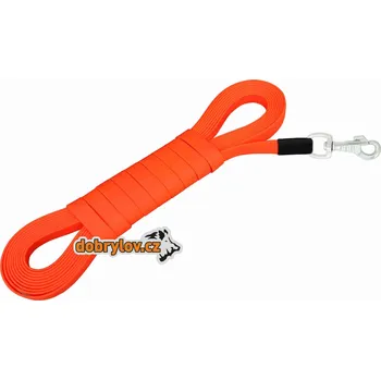 Vodítko pro psa edworld Barvářský PVC (Biothane) řemen plochý, barva oranžová, volitelná šířka a délka, karabina zdobná stříbrná Délka: 8 m, Šíře materiálu: 16 mm