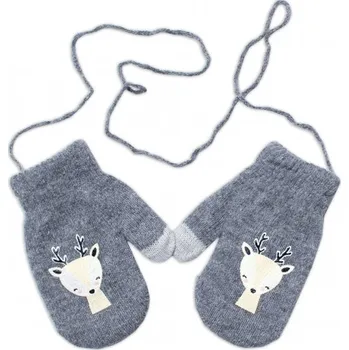 Rukavice Dětské zimní vlněné rukavičky se šňůrkou - SRNEČEK šedé - vel. 4-5let