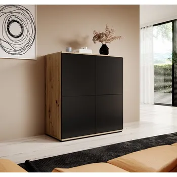 Komoda Moderní komoda Logan 4D - plastové nohy - dub artisan / černá