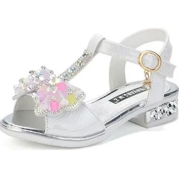 Dívčí sandály Dívčí sandálky s mašličkou s kamínky Barva: Bílá, Velikost: 32 (19,6 cm)