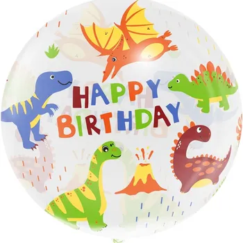 Aqua balónek - krystal, Happy Birthday (dinosauři), 20 palců