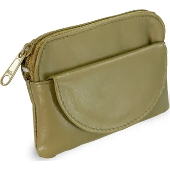 Zelená kožená klíčenka se zipovou a klopnovou kapsičkou 619-0365-55