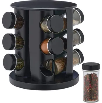 Kořenka Otočný stojan na 12 kořenek černý - Relaxdays (Kolotoč na koření 12 ks černý - Relaxdays)