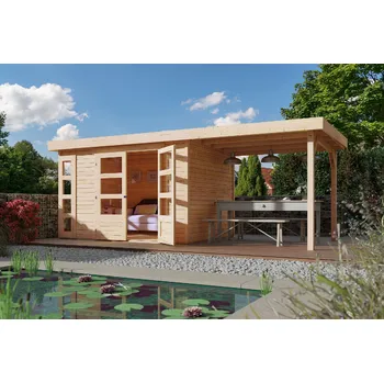 Zahradní domek Dřevěný domek KARIBU KERKO 4 + přístavek 2,4 m Varianta: dřevěný domek KARIBU KERKO 4 + přístavek 240 cm (82940) natur LG2968