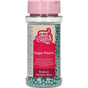 Jedlá dekorace na dort FunCakes Sugar Pearls - perly střední modré - metalické 80 g (expirace)
