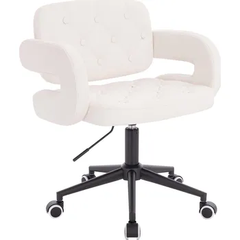 Kosmetické křeslo ekokůže Ardal na černé podstavě s kolečky - bílé