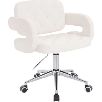 Kosmetické křeslo ekokůže Ardal na stříbrné podstavě s kolečky - bílé