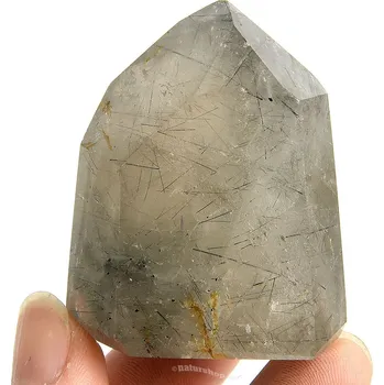 Přírodní kámen Turmalín v křišťálu záhněda broušená špice 83g