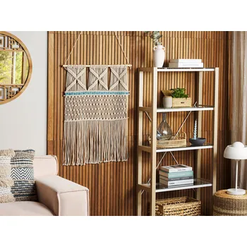 Nástěnná dekorace béžová a modrá bavlněná závěsná dekorace boho rustikální styl obývacího pokoje Beliani