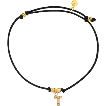 Náramek Náramek s prvky z pozlaceného stříbra a zirkony - písmeno T - AP534-8649