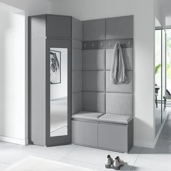 Předsíňová stěna Rohová předsíňová stěna Emi 37 - grafit Barva panelů: Šedá - Trinity 14