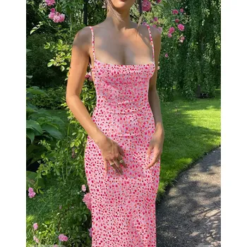 Dámské šaty Dámské sexy dlouhé šaty s květinovým vzorem Barva: Růžová, Velikost: S