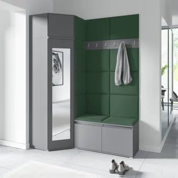 Předsíňová stěna Rohová předsíňová stěna Emi 37 - grafit Barva panelů: Tmavě zelená - Trinity 28