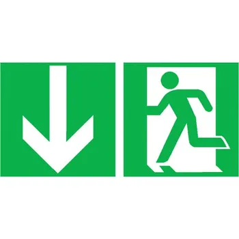 Kancelář Velkoformátová tabulka – Nouzový východ vlevo, šipka dolů, 50 × 100 cm, samolepicí fólie