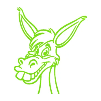 Samolepící dekorace Osel 007 levá rozesmátý (04 - zelená kawasaki) SAMOLEPKA NA AUTO, NÁLEPKA, FÓLIE, POLEP, TUNING, VLASTNÍ TEXT, TISK, AUTOSAMOLEPKY.cz, POLEPY, OBRÁZEK, LOGO, 3D STICKERS