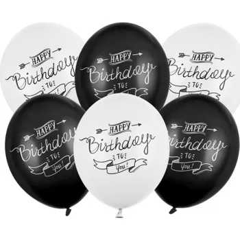 Balón Strong 30cm Happy Birthday, bílo-černý