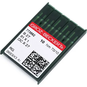 Strojové jehly Groz - Beckert B27 70; 80; 90 pro overlocky / na průmyslové šicí stroje, barva 3 (70/10 ) nikl