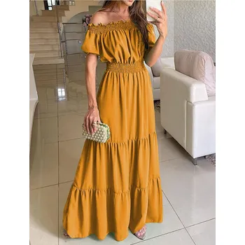 Dámské šaty Dámské letní maxi šaty s balónovými rukávy Barva: Žlutá, Velikost: L