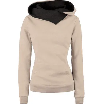 Dámský svetr Dámská jednobarevná mikina bez potisku s kapucí Barva: Khaki, Velikost: L 65-73kg