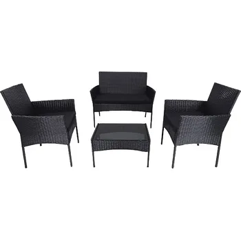 Zahradní sestava Zahradní ratanový set IBIZA 2-sedák + 2 křesla + stůl černá