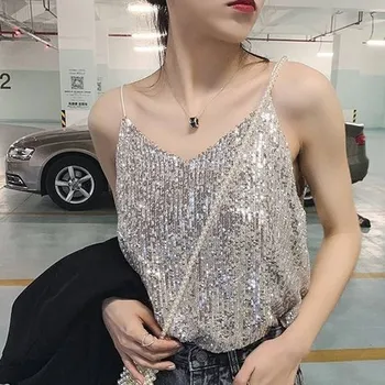 Dámské oblečení Dámský letní top - tílko s třpytivými flitry Barva: Stříbrná, Velikost: S 40-45 KG