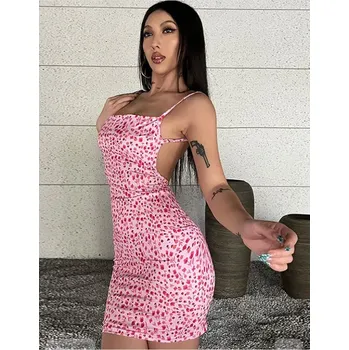 Dámské šaty Čína Dámské sexy minišaty s květinovým vzorem Barva: Růžová, Velikost: M