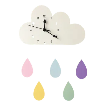 Dream Creations Dětské hodiny na zeď bílý mrak s kapkami deště