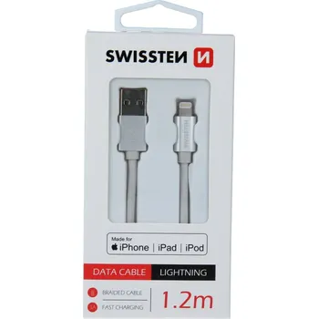 Kabel SWISSTEN Datový kabel textile USB / Lightning MFi 1,2 m stříbrný