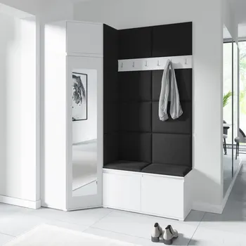 Předsíňová stěna Rohová předsíňová stěna Emi 37 - bílá Barva panelů: Černá - Trinity 16