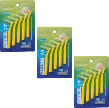 Mezizubní kartáčky, cenově zvýhodněná sada 3 x 5 ks, tloušťka 0,7 mm, tvar L, barva žlutá