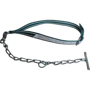 Krční řemen pro skot s jednodílným řetězem - zelenobílý 130 x 4 cm