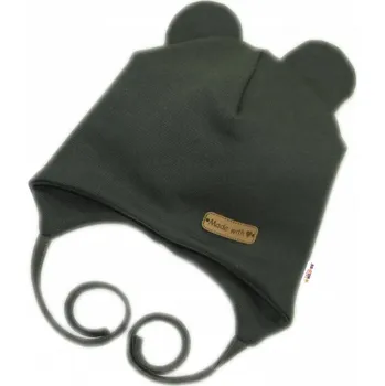 Kojenecké oblečení Čepička na zavazování, bavlna, Little Teddy, Baby Nellys, oliva, khaki, Velikost koj. oblečení 50-56 (0-2m)