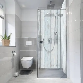 Obklad Samolepící PVC tapeta do koupelny mySPOTTI fresh Wood Light Blue 100x210 cm