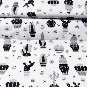 Bavlněná látka Kaktusy Černé na Bílém