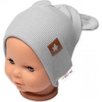 Čepice Baby Nellys Žebrovaná dvouvrstvá čepice s oušky TEDDY - šedá, Velikost koj. oblečení 80-86 (12-18m)