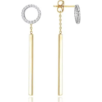 Náušnice Dámské visací náušnice kruhy ze žlutého zlata se zirkony NA1256F + Dárek zdarma