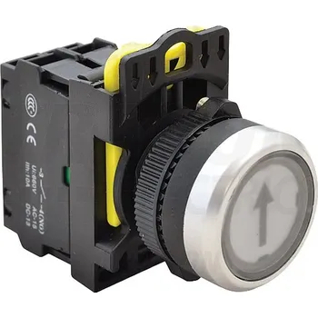 tlačítko Tracon NYK3-P3L Tlačítkový spínač podsvětlenýs popisem,bílý ( černá šipka ) 1×NO, 5A/230V AC-15, IP65, LED 230V AC/DC (Tracon NYK3-P3L)