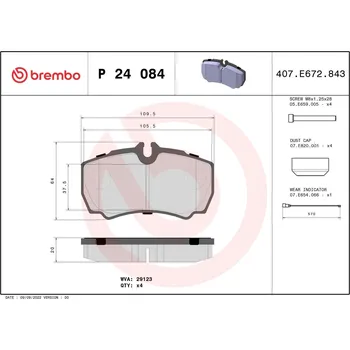 Autodíl Sada brzdových destiček, kotoučová brzda BREMBO P 24 084