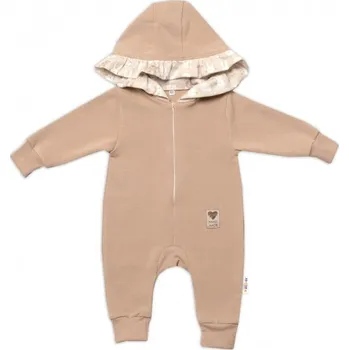 Teplákový overal s kapucí a volánkem, New Bunny - cappuccino, Velikost koj. oblečení 86 (12-18m)