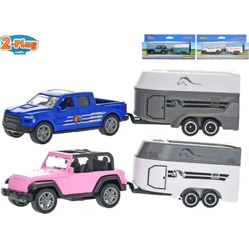 autíčko M.T. 2-Play Traffic Auto s přívěsem pro koně 16,5 cm zpětný chod - různé barvy Barva: Modrá