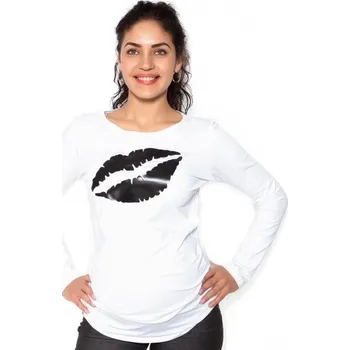 Be MaaMaa Těhotenské triko dlouhý rukáv Kiss - bílé, Velikosti těh. moda S (36)