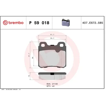 Autodíl Sada brzdových destiček, kotoučová brzda BREMBO P 59 018