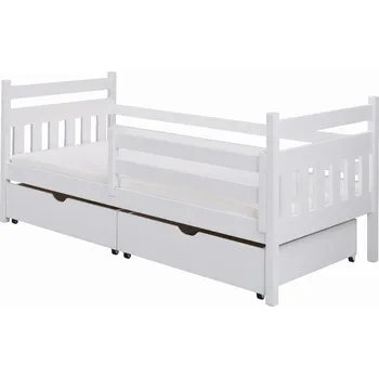 Postel Dřevěná postel HANIA 90x200 cm se zábranou a úložnými prostory Rozměr postele: 90x200 cm, Odstín postele: olše