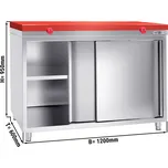 G.Gastro Stainless Steel Floor Cupboard PREMIUM - 1200x600mm - with Sliding Doors - incl. Chopping Board Red